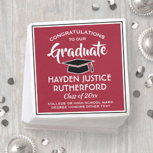 Serviette En Papier Graduation Congrats moderne Rouge Blanc et Noir