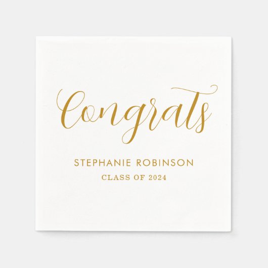 Serviette En Papier Graduation de 2024 Simple Modern Gold Script (Devant)