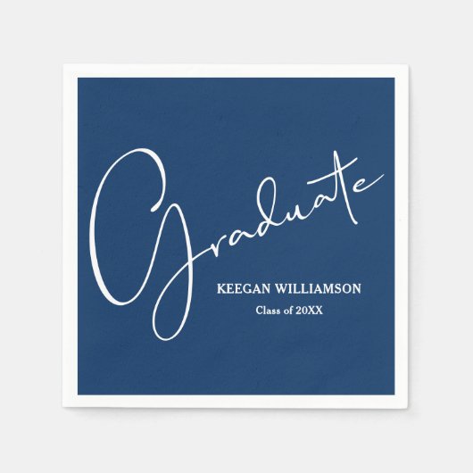 Serviette En Papier Graduation de script moderne bleu (Devant)
