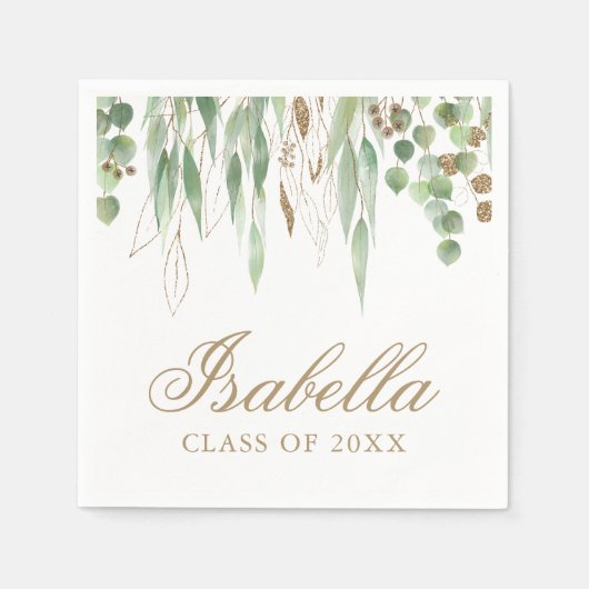 Serviette En Papier Graduation d'Eucalyptus vert et or (Devant)
