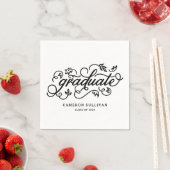 Serviette En Papier Graduation du script floral noir Whimsical (En situation)