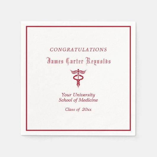 Serviette En Papier Graduation, école Médicale, Red Caduceus (Devant)