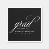 Serviette En Papier Graduation Élégant Script moderne Black Party (Devant)