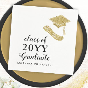 Serviette En Papier Graduation Elégante Blanc Noir Personnalisé