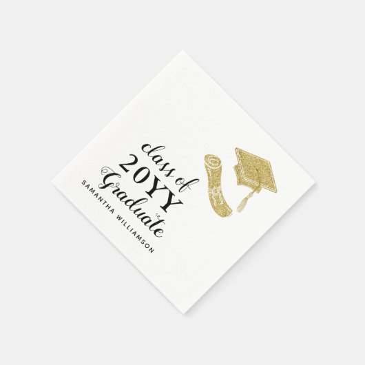 Serviette En Papier Graduation Elégante Blanc Noir Personnalisé (Coin)