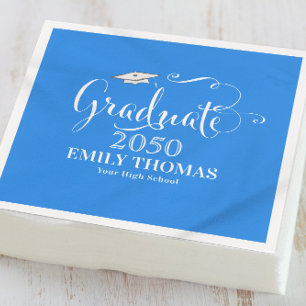 Serviette En Papier Graduation Élégante Minimaliste Mortboard Bleu