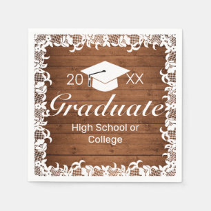 Serviette En Papier Graduation en bois rustique et dentelle blanche