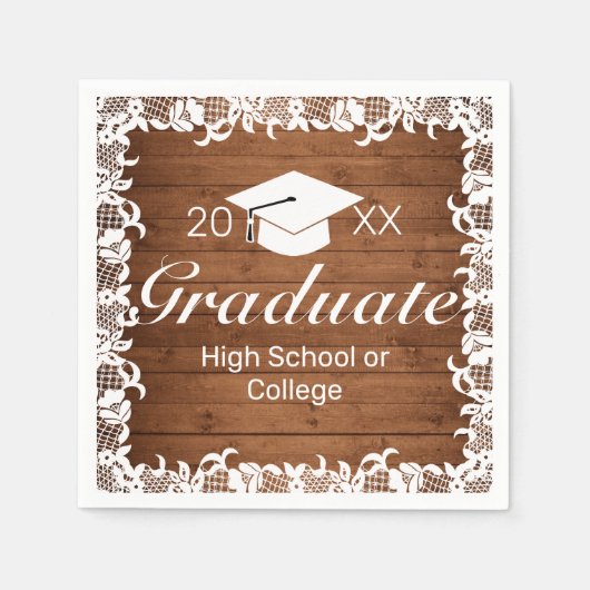 Serviette En Papier Graduation en bois rustique et dentelle blanche (Devant)