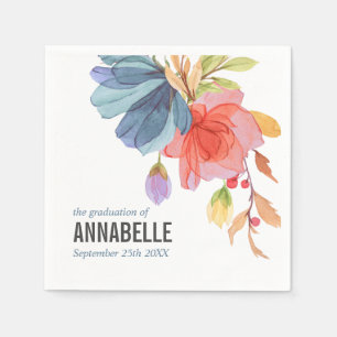 Serviette En Papier Graduation en Fleur sauvage bleu aquarelle gras