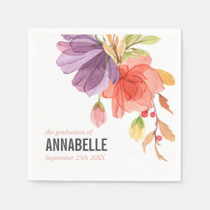 Serviette En Papier Graduation en Fleur sauvage rose gras