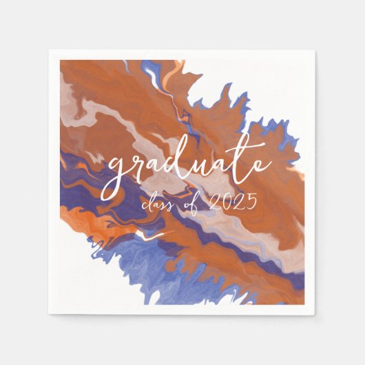 Serviette En Papier Graduation en marbre orange et bleu (Devant)