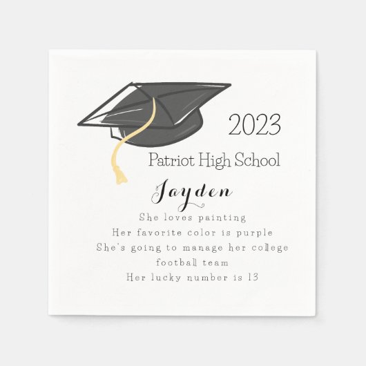 Serviette En Papier Graduation Fun Facts Casquette gradué sur mesure (Devant)