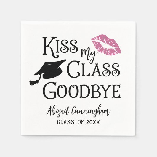 Serviette En Papier Graduation Funny KISS MON CLASSE GOODBYE Nom (Devant)