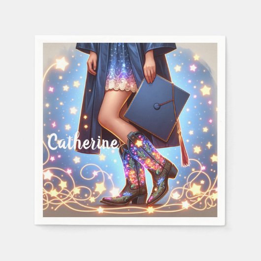Serviette En Papier Graduation Girl with Cowboy Boots Custom (Devant)