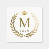 Serviette En Papier Graduation Gold Laurel Wreath Monogrammed Initial (Devant)