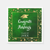 Serviette En Papier Graduation Green Gold Stars Brush Script (Devant)