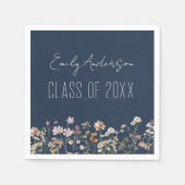 Serviette En Papier Graduation Marine Bleu Fleur sauvage Boho Grad (Devant)