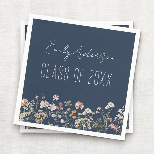 Serviette En Papier Graduation Marine Bleu Fleur sauvage Boho Grad