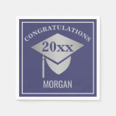 Serviette En Papier Graduation Marine Blue Silver Casquette Félicitati (Devant)
