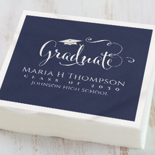 Serviette En Papier Graduation Moderne Carton de bord Script Marine Bl