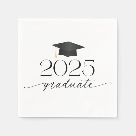 Serviette En Papier Graduation moderne de script noir et blanc (Devant)