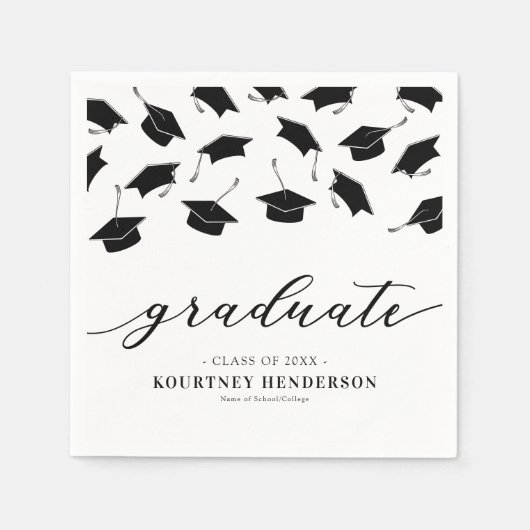 Serviette En Papier Graduation moderne en noir blanc (Devant)