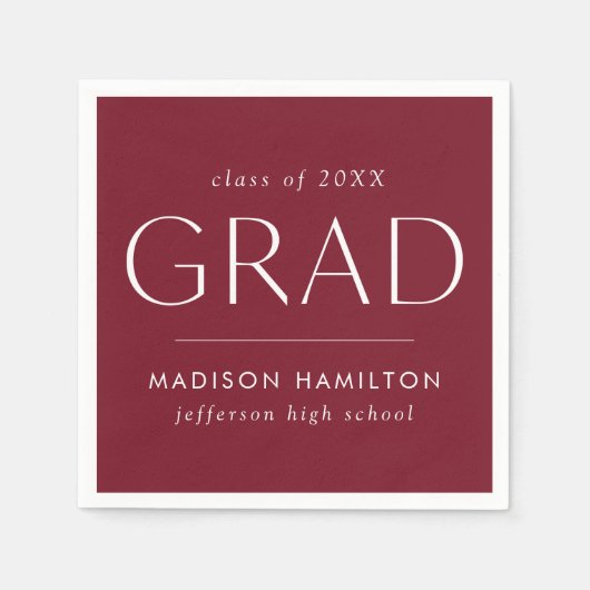 Serviette En Papier Graduation moderne en rouge cerise (Devant)