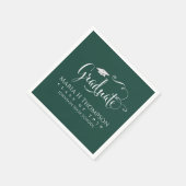 Serviette En Papier Graduation Moderne Mortarboard Script Vert foncé (Coin)