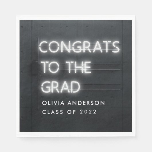 Serviette En Papier Graduation néon blanche typographie moderne congra (Devant)
