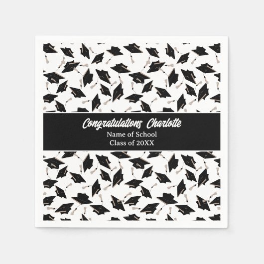 Serviette En Papier Graduation Noir Blanc Casquette Fournitures de la (Devant)