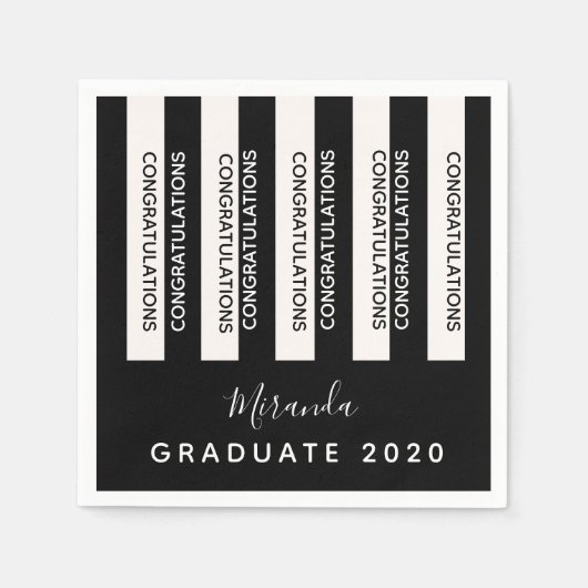 Serviette En Papier Graduation noir blanc rayures félicitations (Devant)