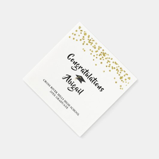 Serviette En Papier Graduation Noir Gold Confetti Brush Script (Coin)