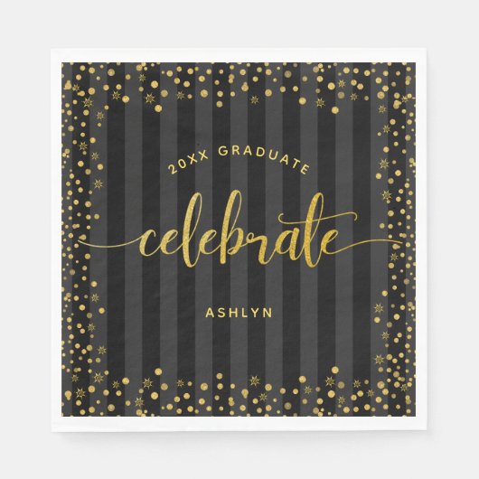 Serviette En Papier Graduation noir or parties scintillant de script r (Devant)