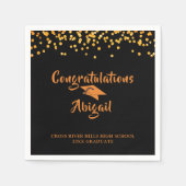 Serviette En Papier Graduation Noir Orange Confetti Brush Script (Devant)