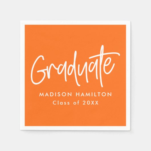 Serviette En Papier Graduation Orange de script Preppy (Devant)