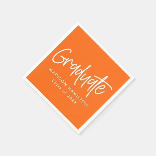 Serviette En Papier Graduation Orange de script Preppy (Coin)