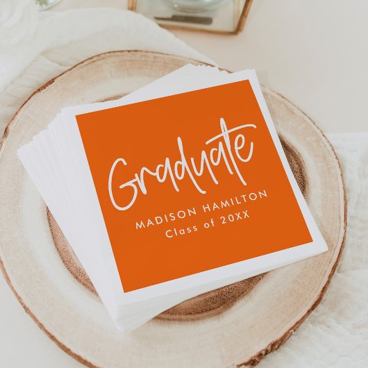 Serviette En Papier Graduation Orange de script Preppy
