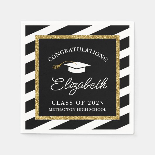 Serviette En Papier Graduation Parties scintillant or Script Graduatio (Devant)