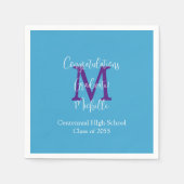 Serviette En Papier Graduation Party Bleu pourpre Blanc Nom Monogramme (Devant)