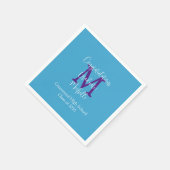 Serviette En Papier Graduation Party Bleu pourpre Blanc Nom Monogramme (Coin)