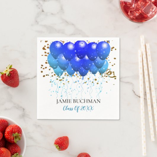 Serviette En Papier Graduation Party Blue Balloons Gold Confetti (En situation)