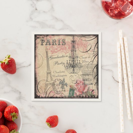 Serviette En Papier Graduation Party Chic Tour Eiffel & Chandelier (En situation)