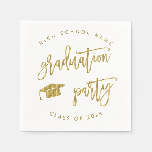 Serviette En Papier Graduation Party Faux Gold Classe Cocktail (Devant)