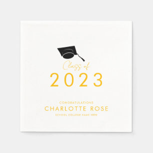 Serviette En Papier Graduation Party Jaune Script Grad 2024 Papier