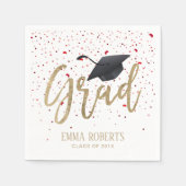 Serviette En Papier Graduation Party moderne Gold Script Red Confetti (Devant)