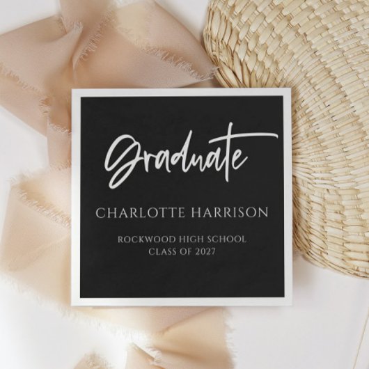 Serviette En Papier Graduation Party noir et blanc Script