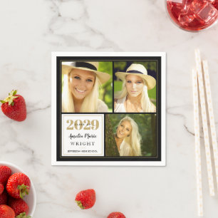 Serviette En Papier Graduation personnalisée Noir et Or Classy