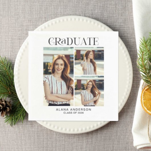 Serviette En Papier Graduation Photo Collage Modern Elegant