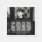 Serviette En Papier Graduation photo moderne en néon blanc (Devant)