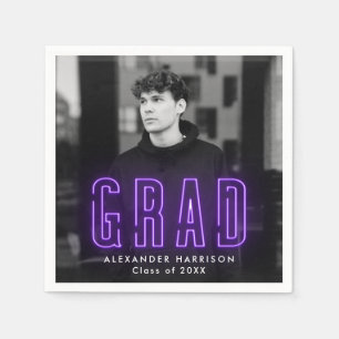 Serviette En Papier Graduation photo moderne violet néon